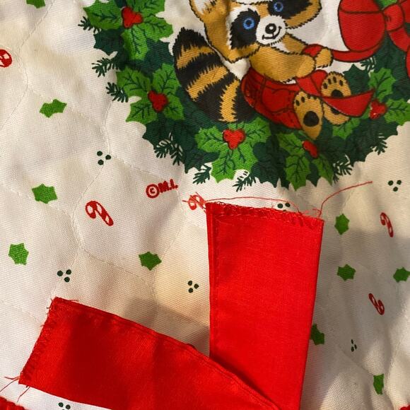 Vintage Christmas Half Apron Wreath Animal MCM Holiday Ruffle Hostess tie waist - Picture 6 of 11